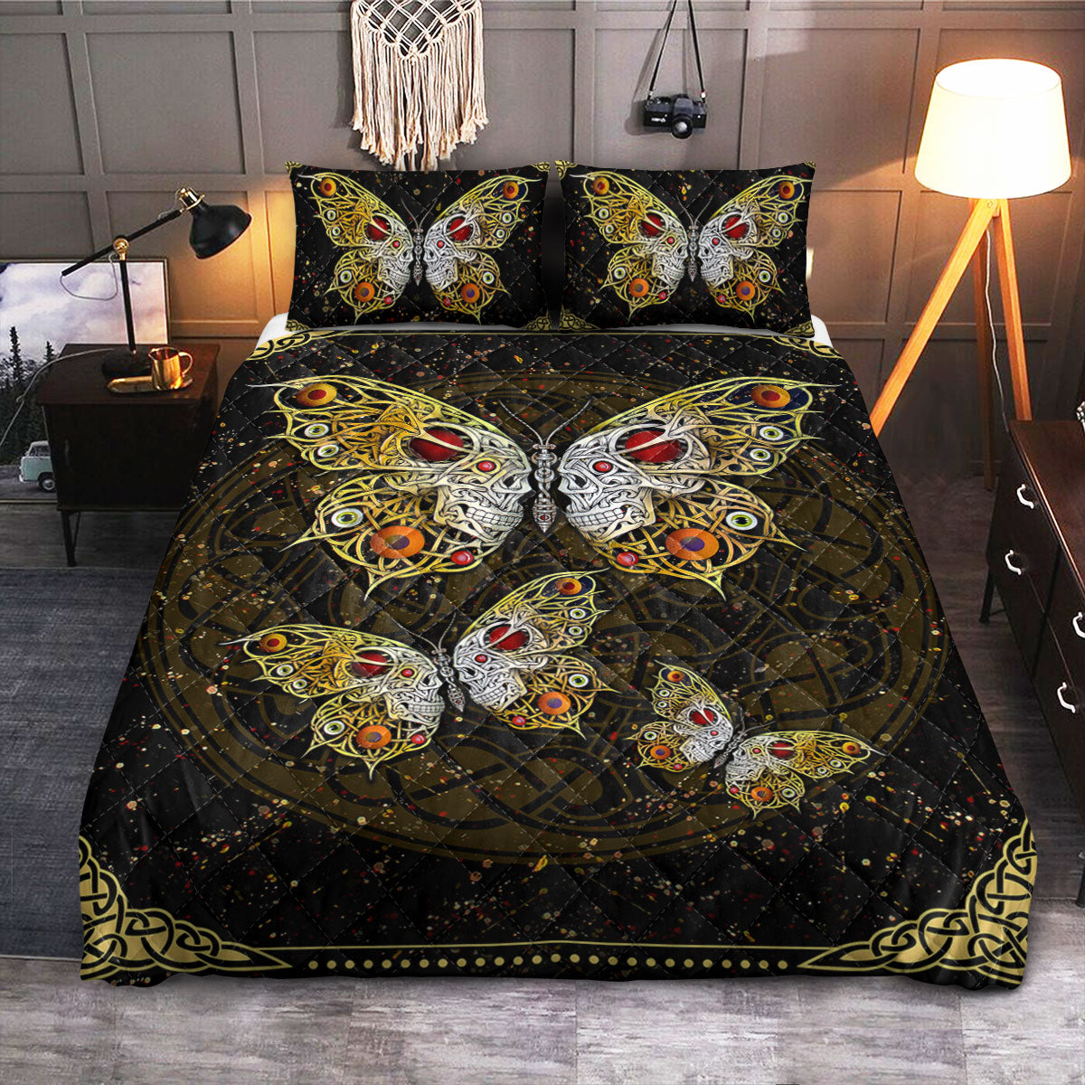 Butterfly Skull Love  Quilt Bedding Set