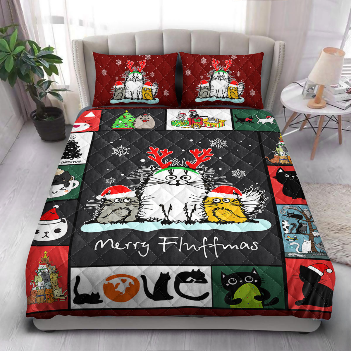 Cat Christmas  Quilt Bedding Set