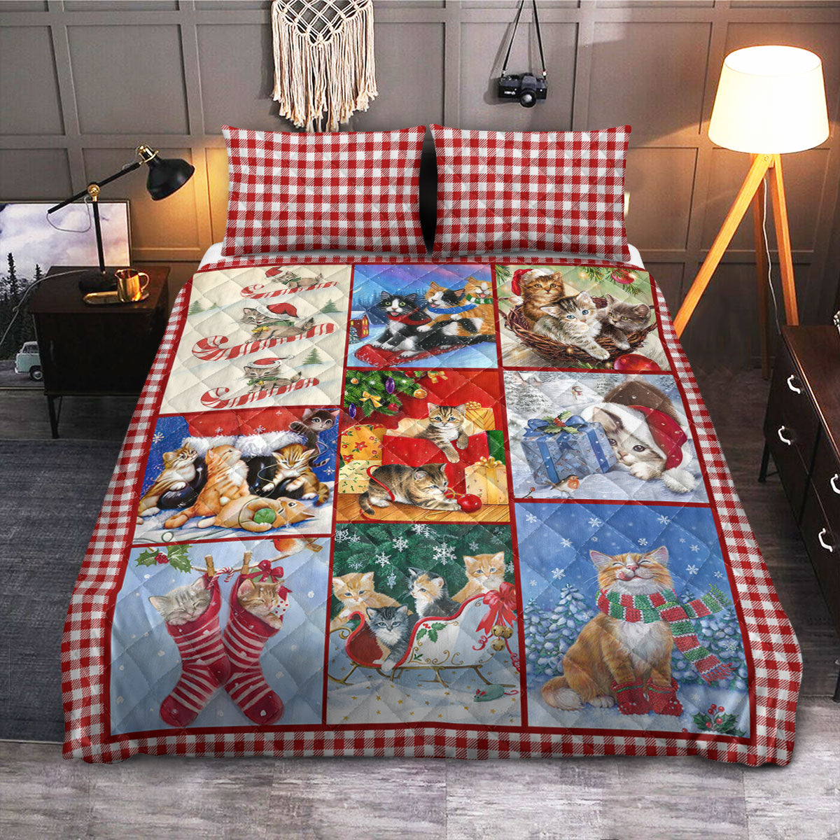 Cat Christmas  Quilt Bedding Set