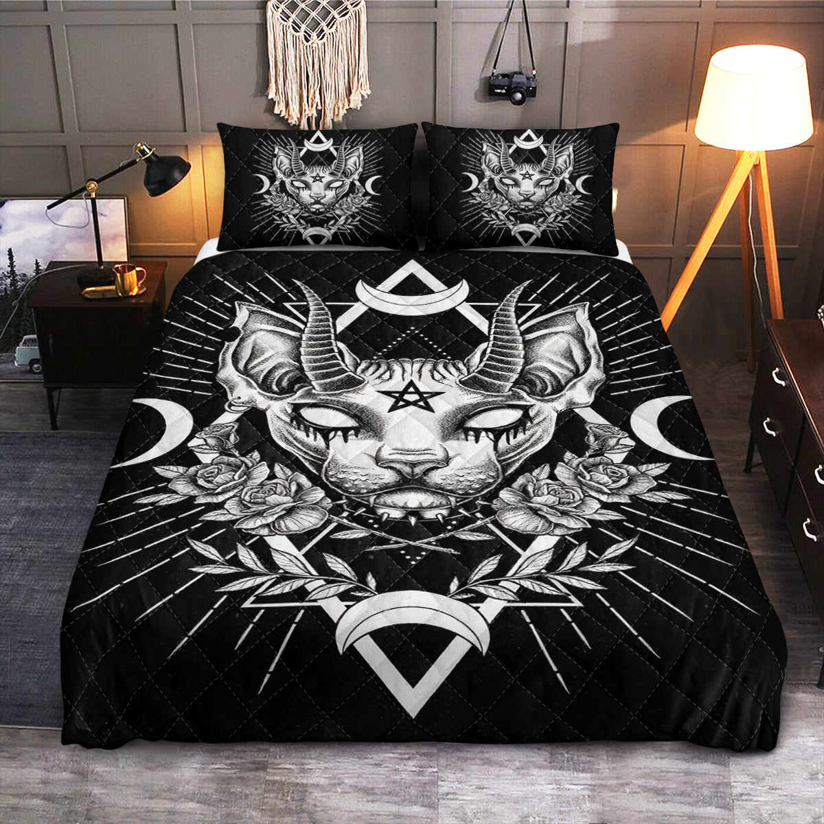 Gothic Witch Craft Cat Black Craft  Quilt Bedding Set