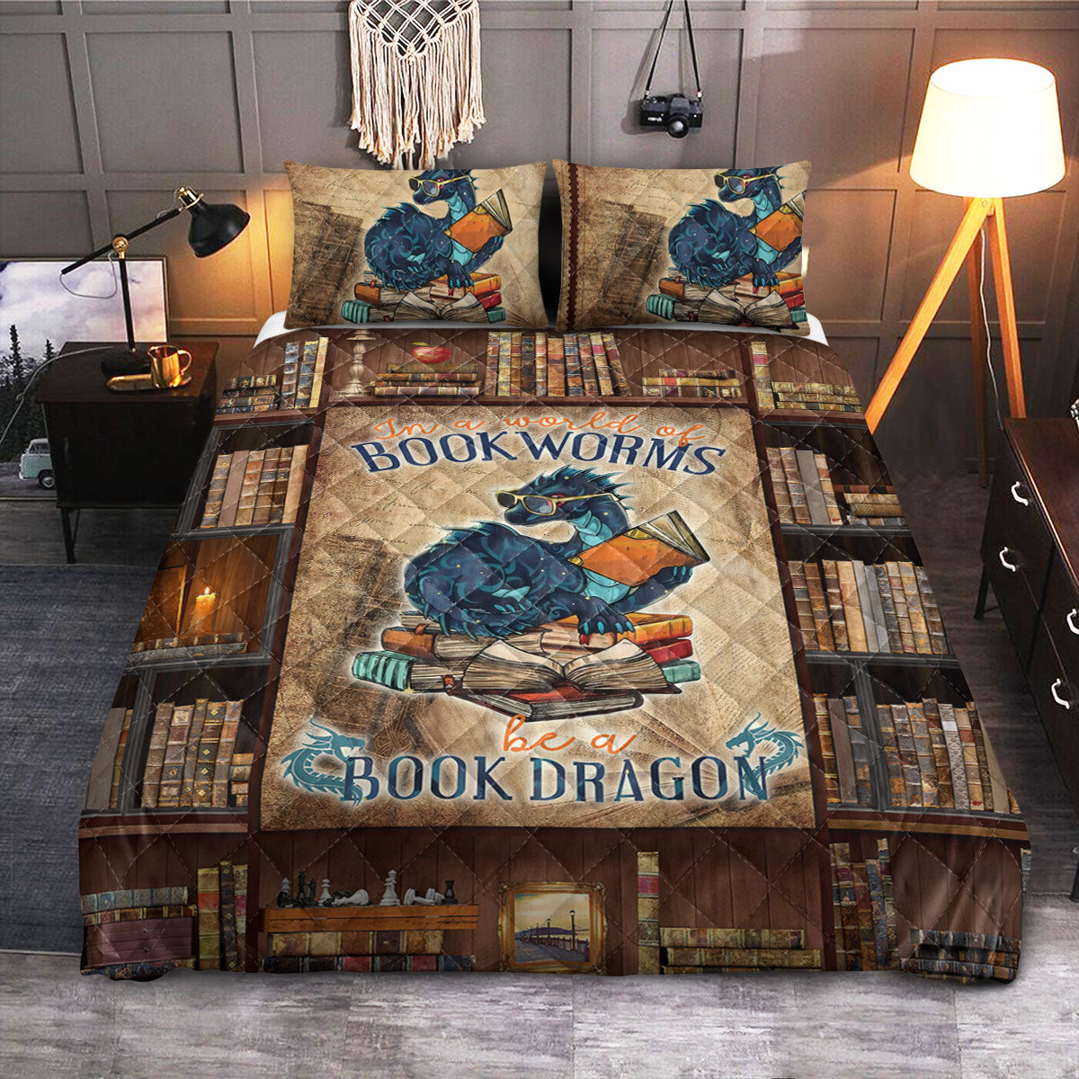 Book Bookself Pattern  Quilt Bedding Set