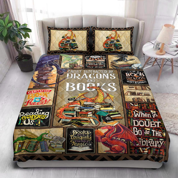 Book Dragon Easily Distracted By  Quilt Bedding Set