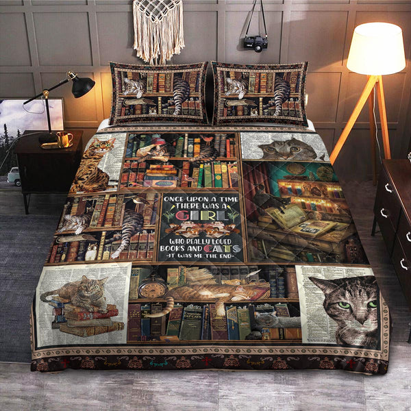 Book Cat Lover  Quilt Bedding Set