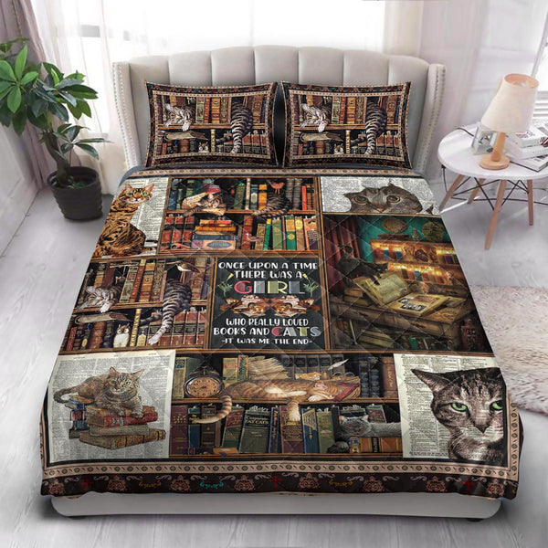 Book Cat Lover  Quilt Bedding Set