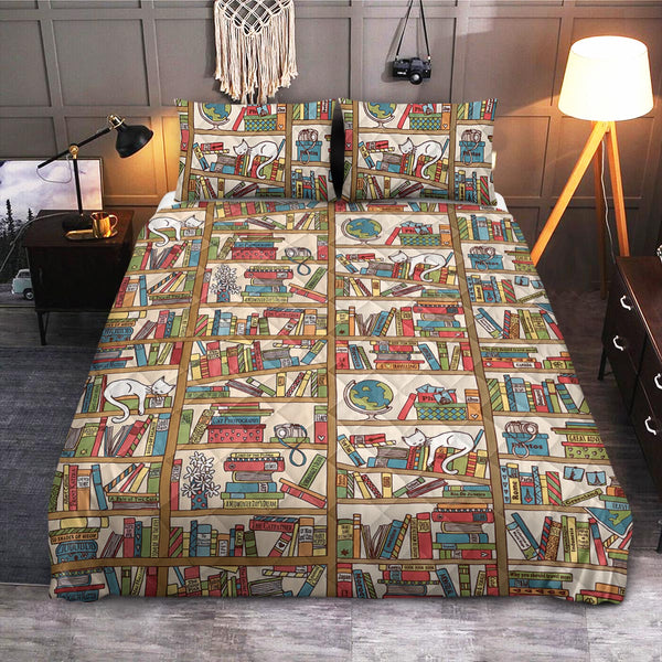 Book Cat Library  Quilt Bedding Set