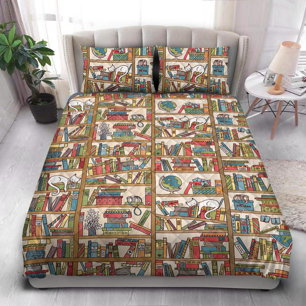 Book Cat Library  Quilt Bedding Set