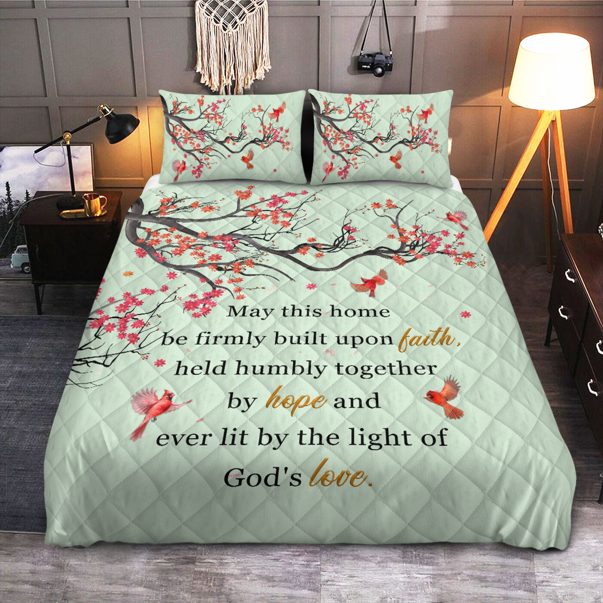 Cardinal Faith May This Home  Quilt Bedding Set