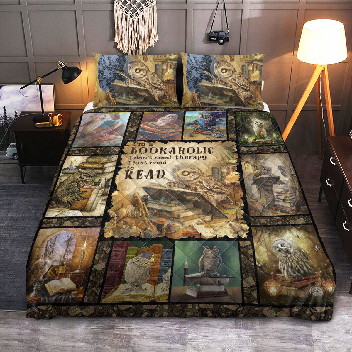 Book Owl  Quilt Bedding Set