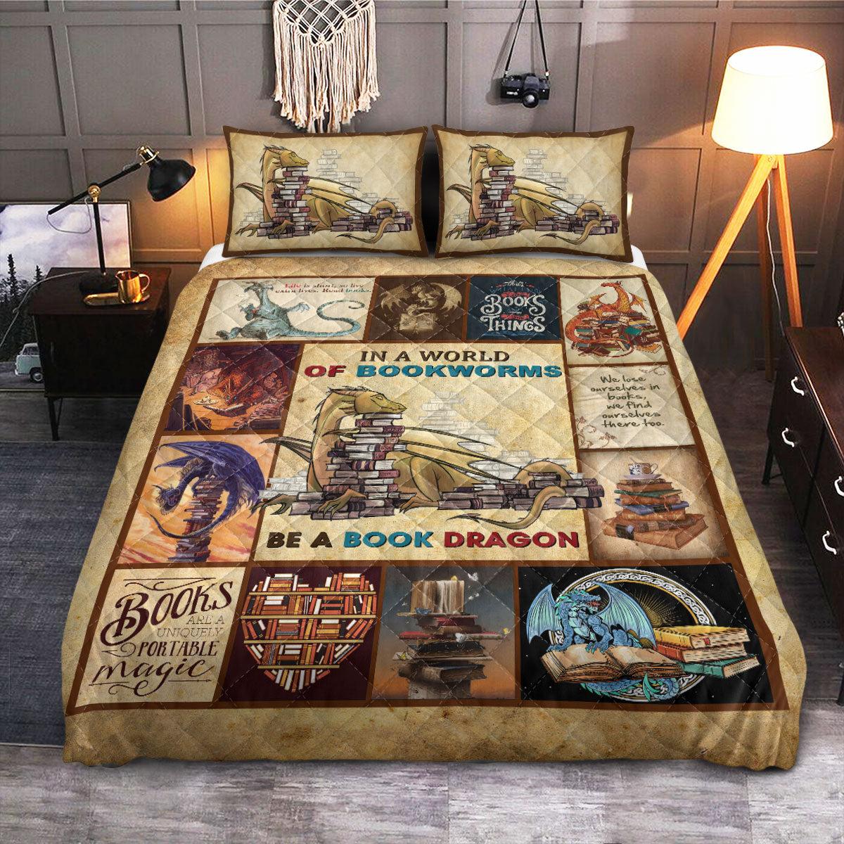 Book Dragon  Quilt Bedding Set