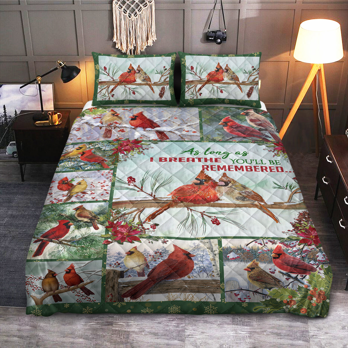 Cardinal Memorial As Long As I Breathe  Quilt Bedding Set