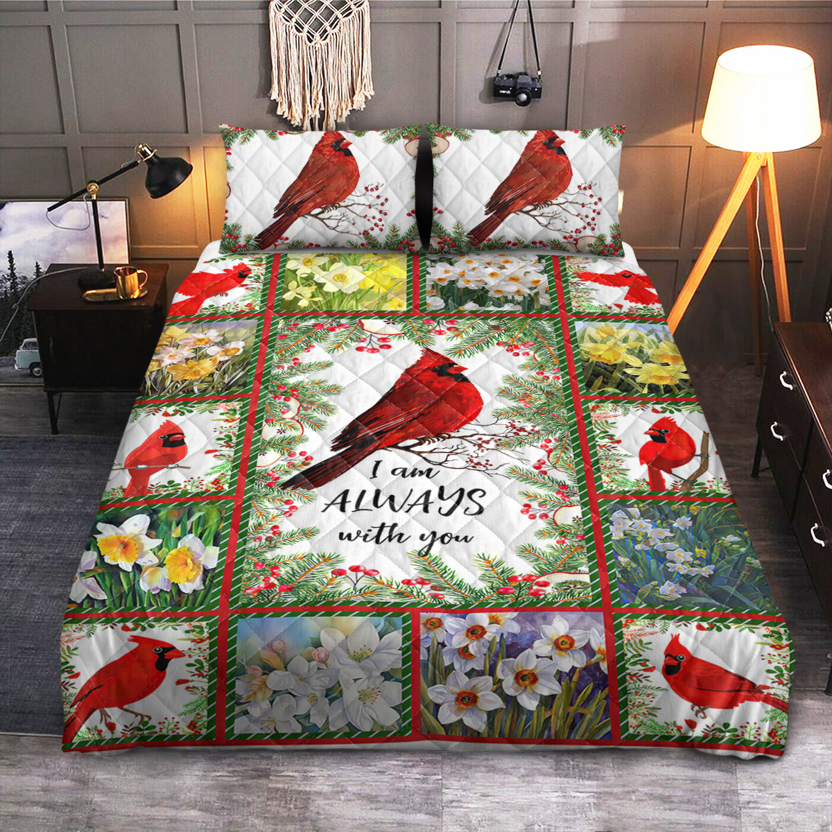 Cardinal Memorial I Am Always With You  Quilt Bedding Set