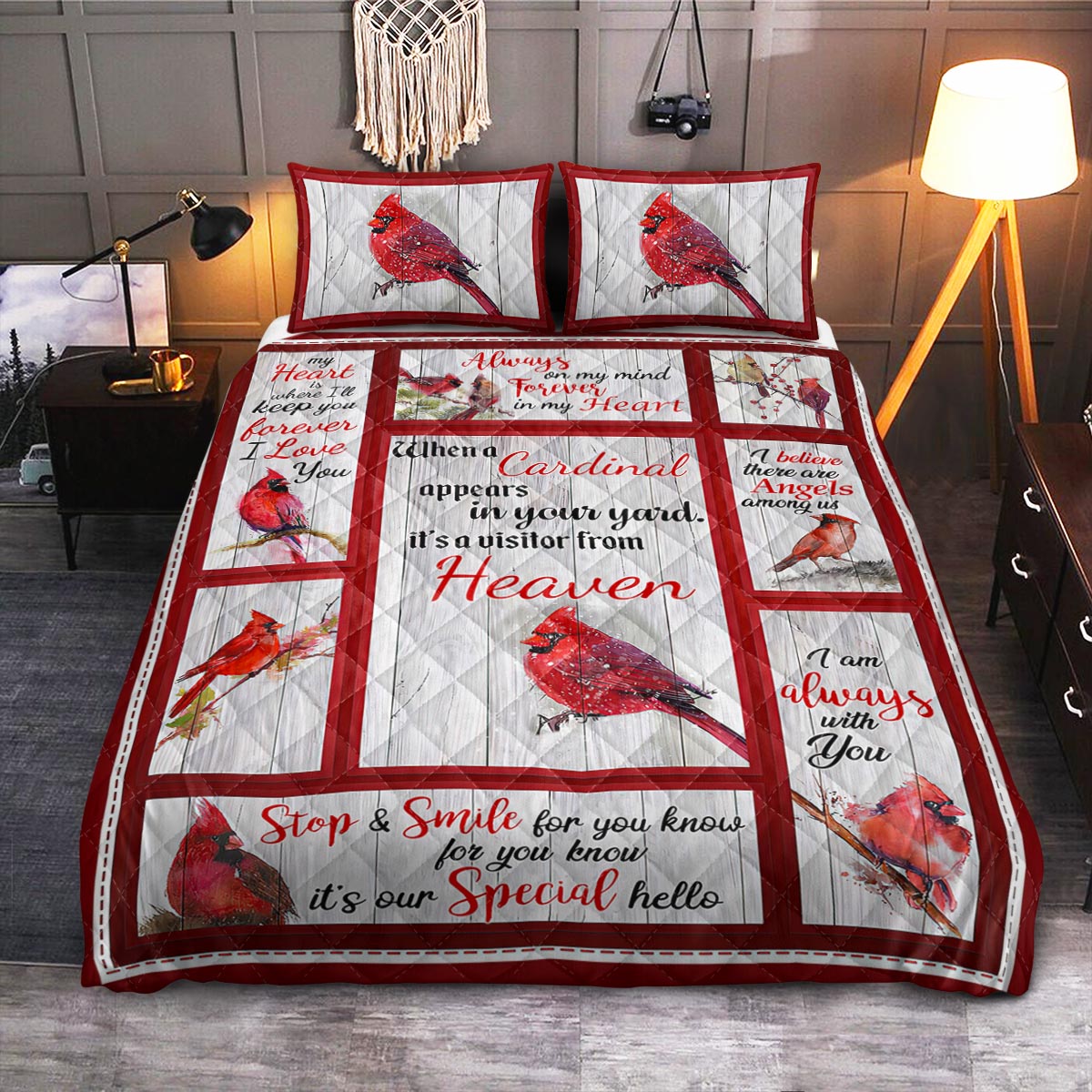 Cardinal Memorial Visitor From Heaven  Quilt Bedding Set