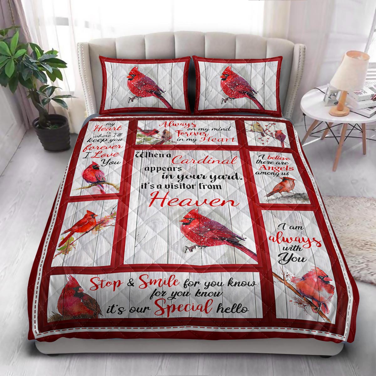 Cardinal Memorial Visitor From Heaven  Quilt Bedding Set