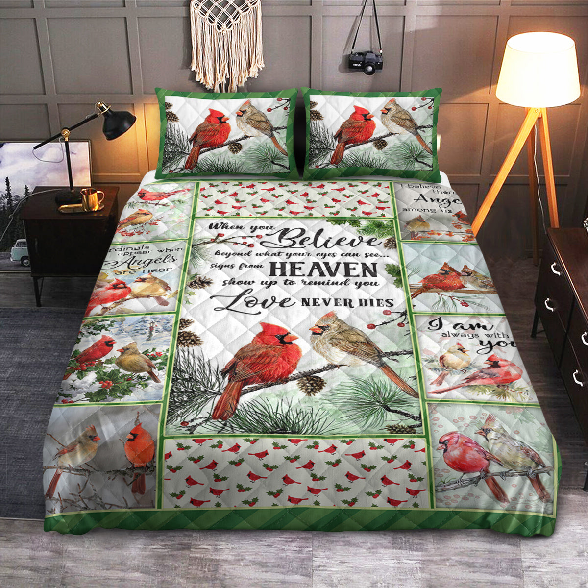 Cardinal Memorial Love Never Dies  Quilt Bedding Set