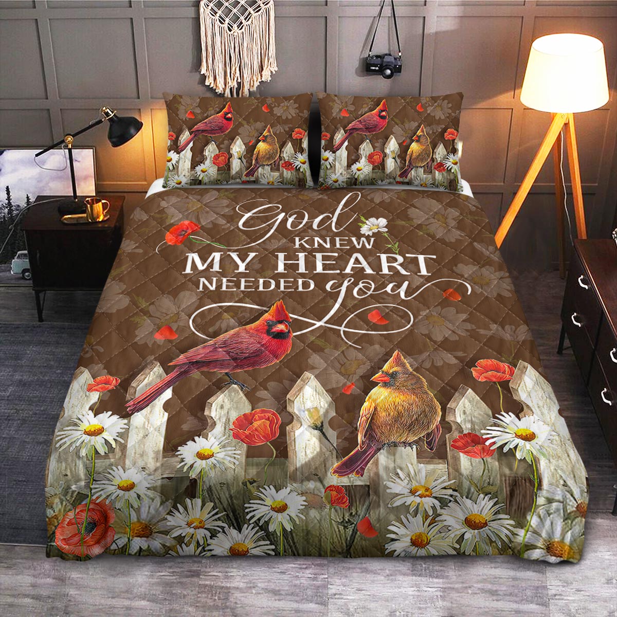 Cardinal God Knew My Heart Needed You  Quilt Bedding Set