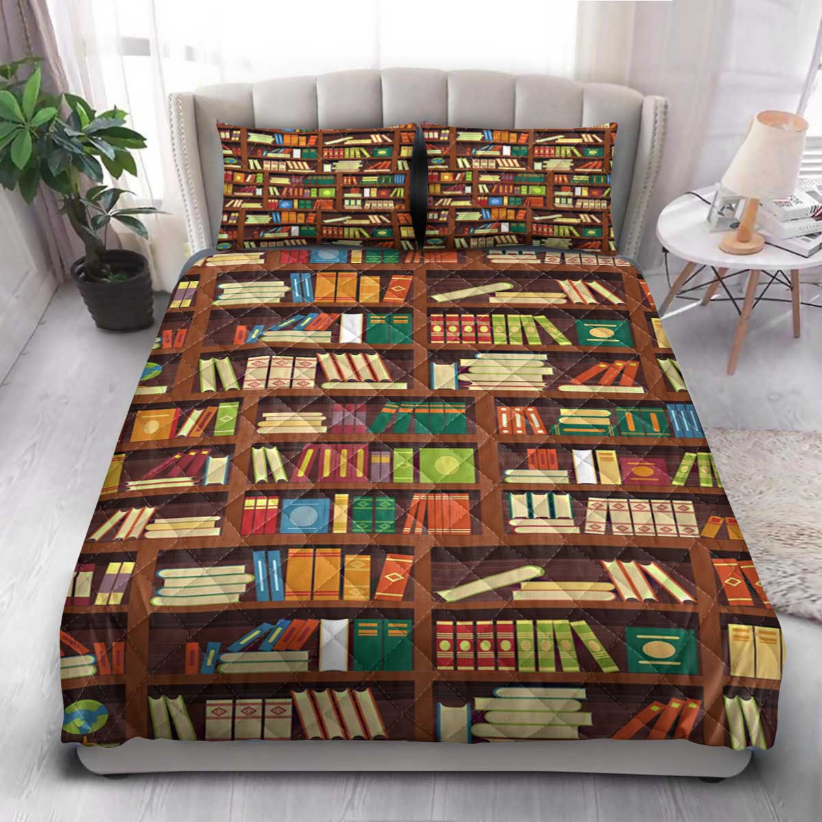 Book Bookshelf Pattern  Quilt Bedding Set