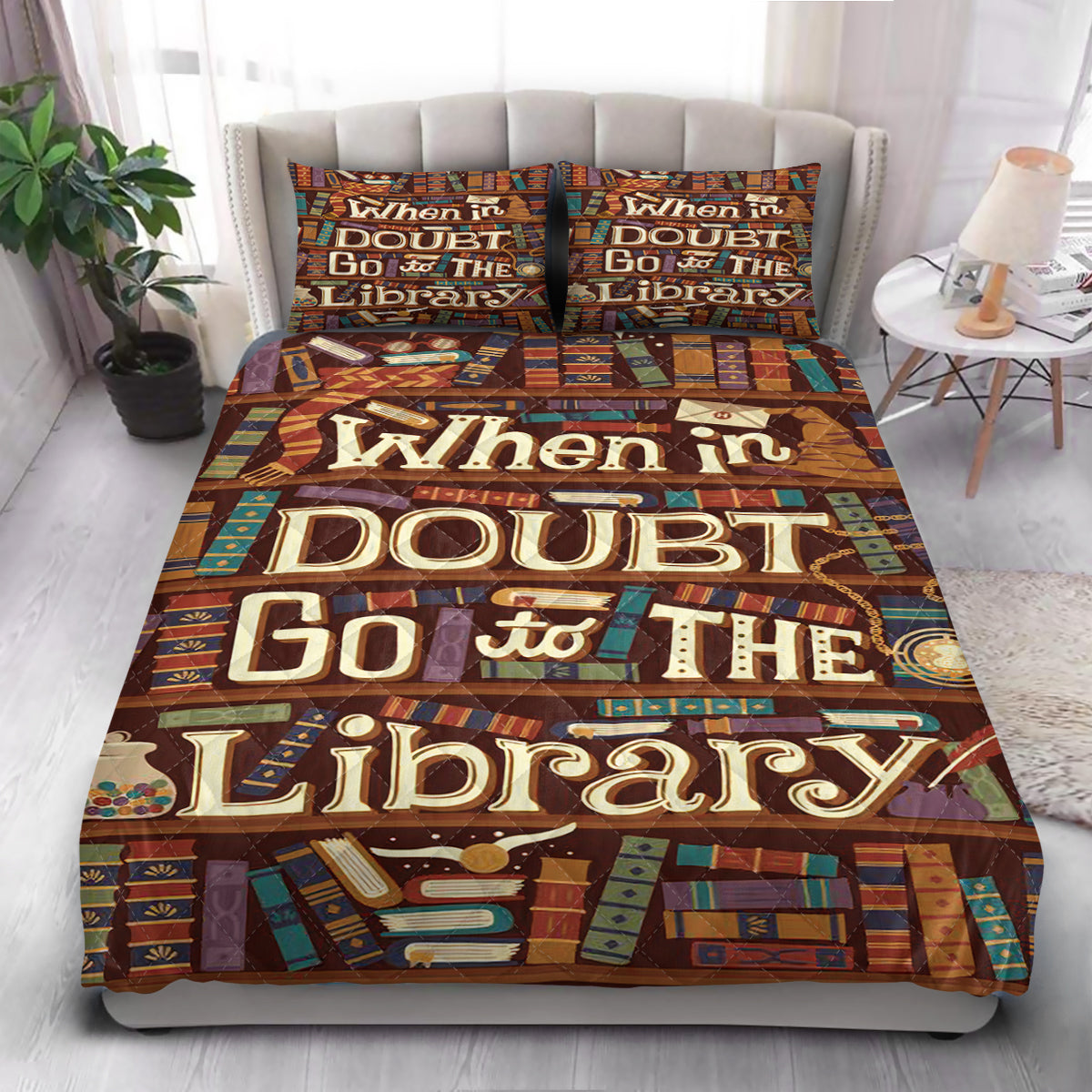 Book Bookshelf Pattern  Quilt Bedding Set