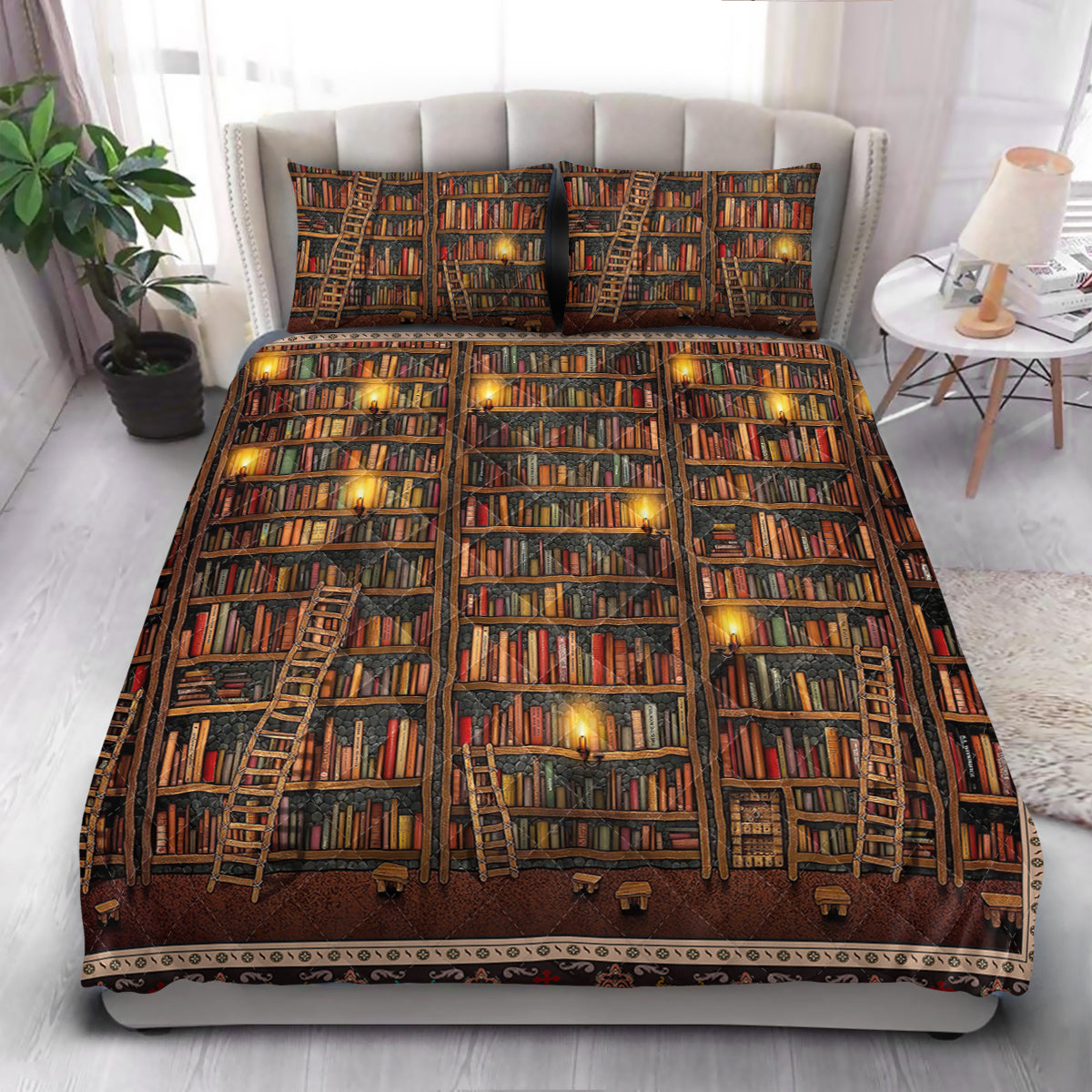 Book Bookshelf Pattern  Quilt Bedding Set