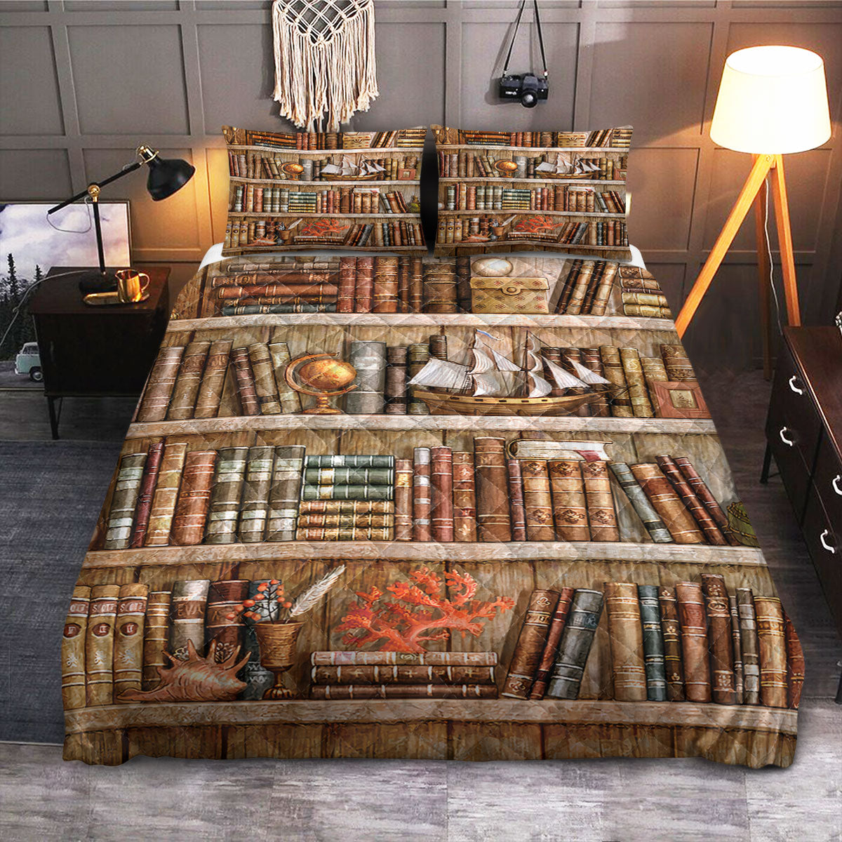 Book Bookshelf Pattern  Quilt Bedding Set