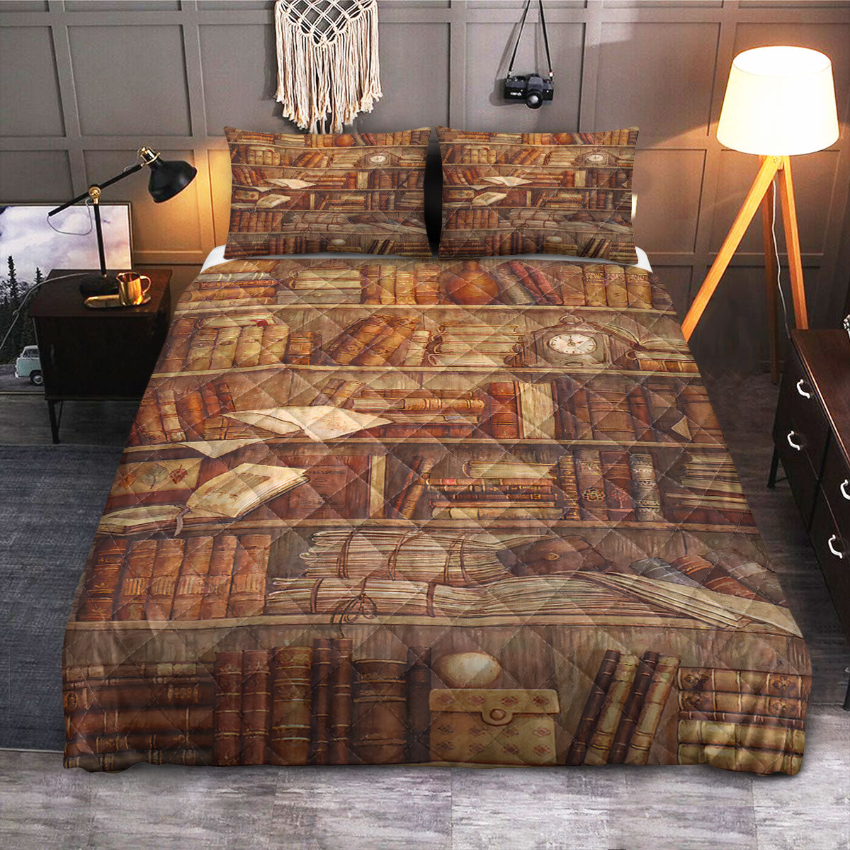 Book Bookshelf Pattern  Quilt Bedding Set
