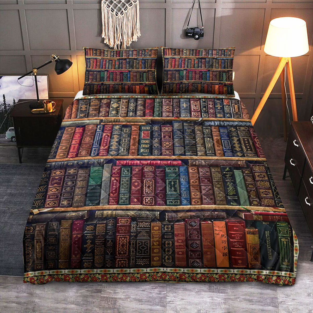 Book Bookshelf Pattern  Quilt Bedding Set