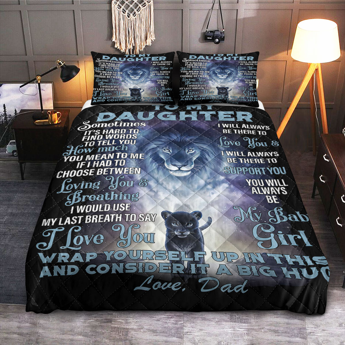 FDT Lion Dad To Daughter  Quilt Bedding Set