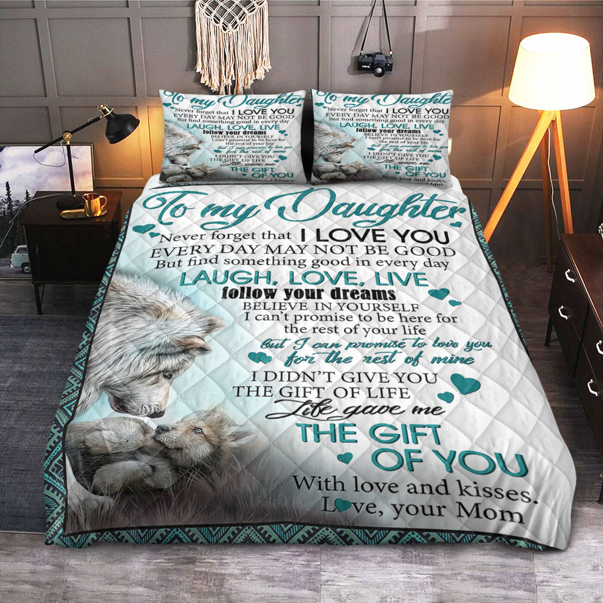 FDT Wolf Mom To Daughter  Quilt Bedding Set