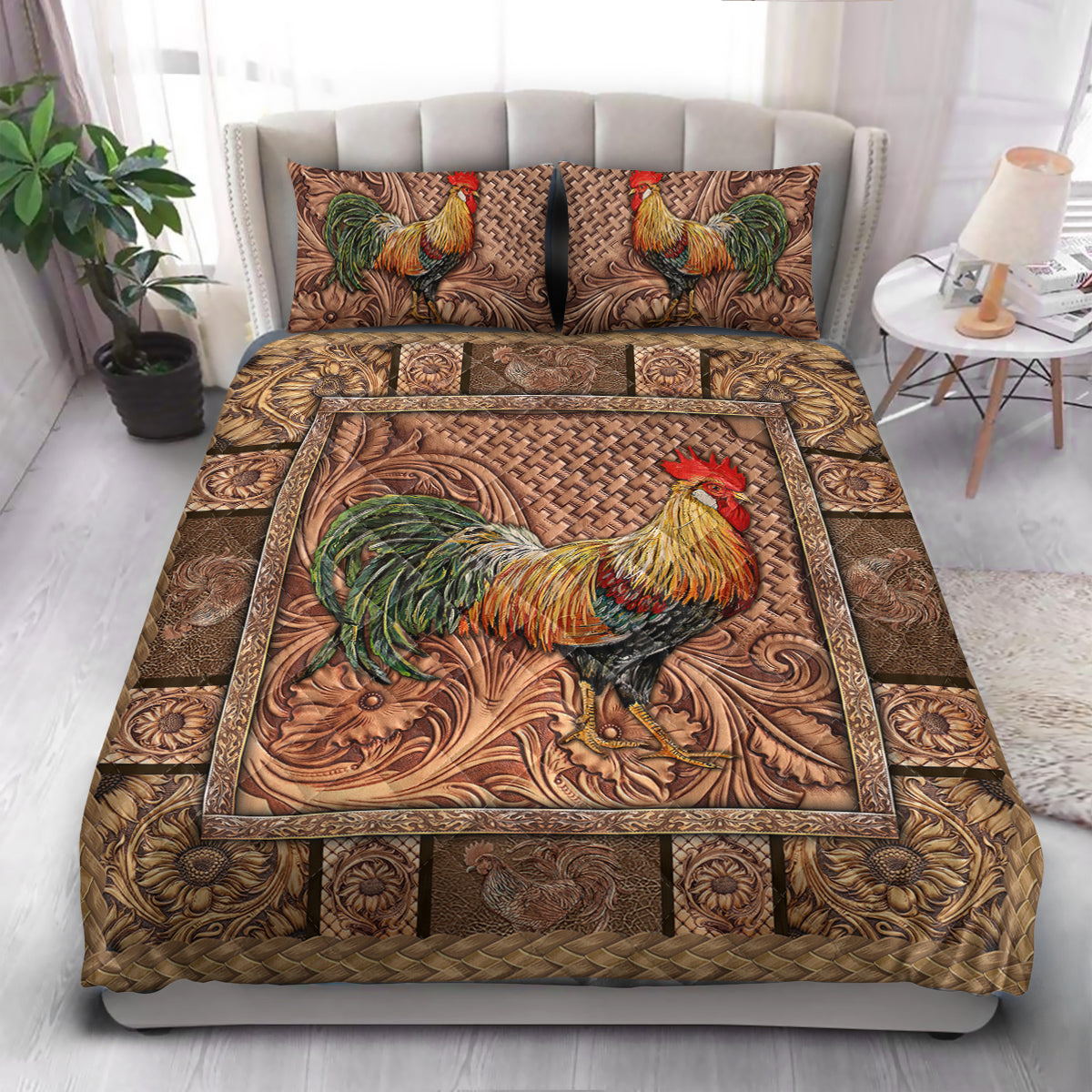 Farm Chicken Rooster  Quilt Bedding Set