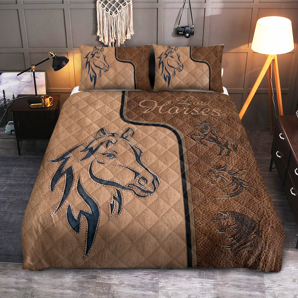 Farm Horse Leather Style  Quilt Bedding Set