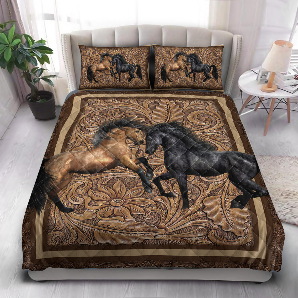 Farm Horse Couple  Quilt Bedding Set