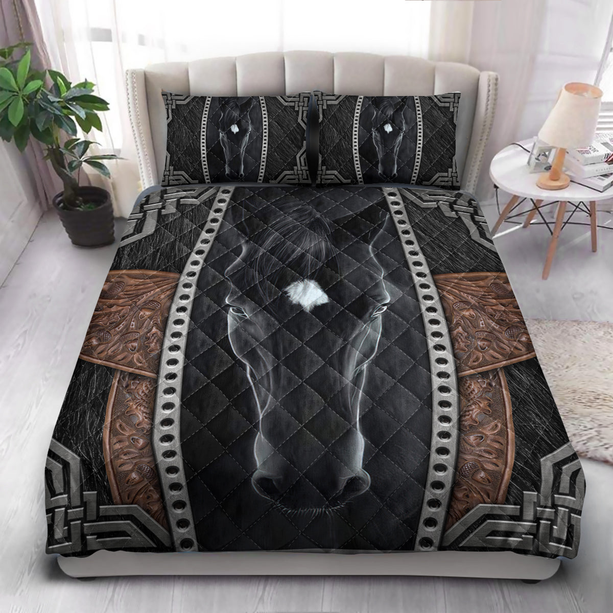Farm Black Horse Beauty  Quilt Bedding Set