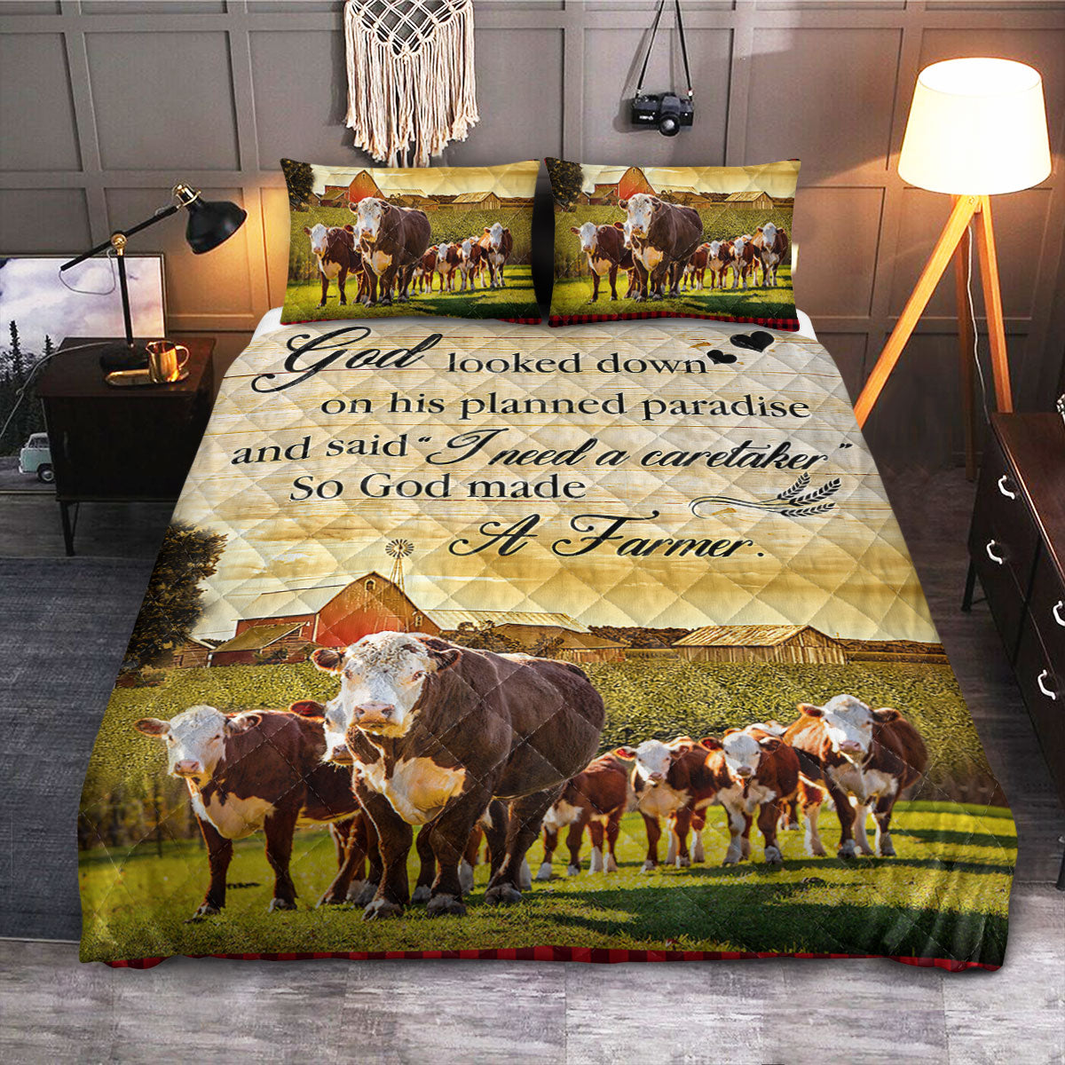 Farm Farmer God Looked Down  Quilt Bedding Set