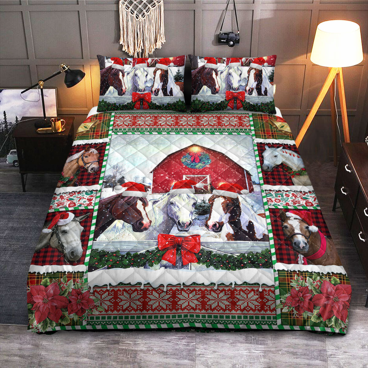 Farm Horse Christmas Style  Quilt Bedding Set