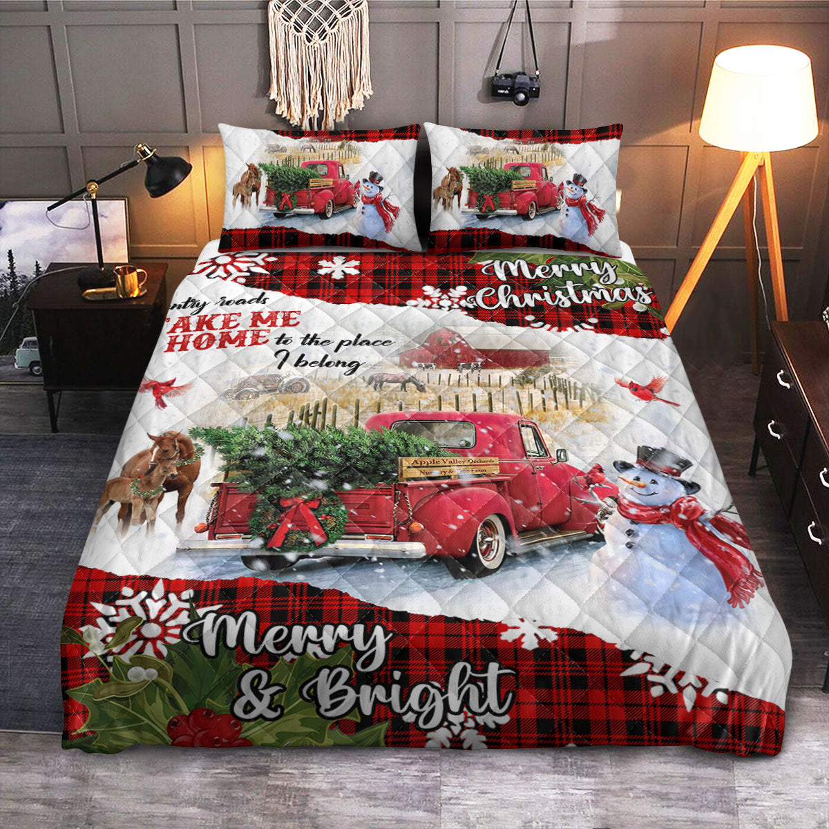Farm Country Roads Christmas Style  Quilt Bedding Set