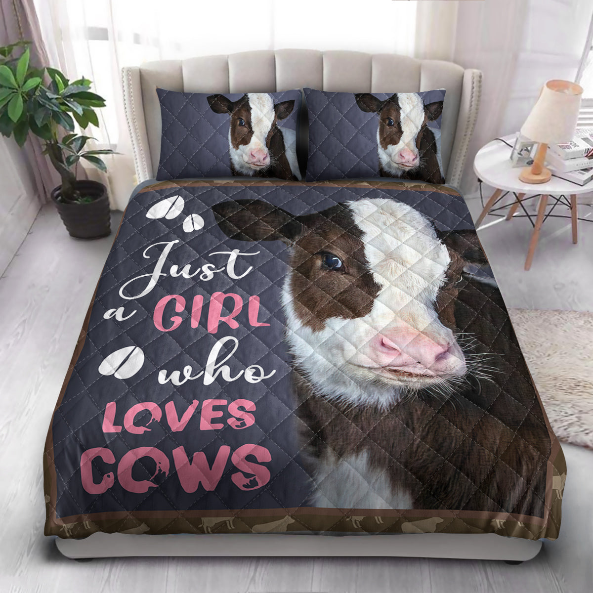 Farm Just A Girl Who Loves Cow  Quilt Bedding Set