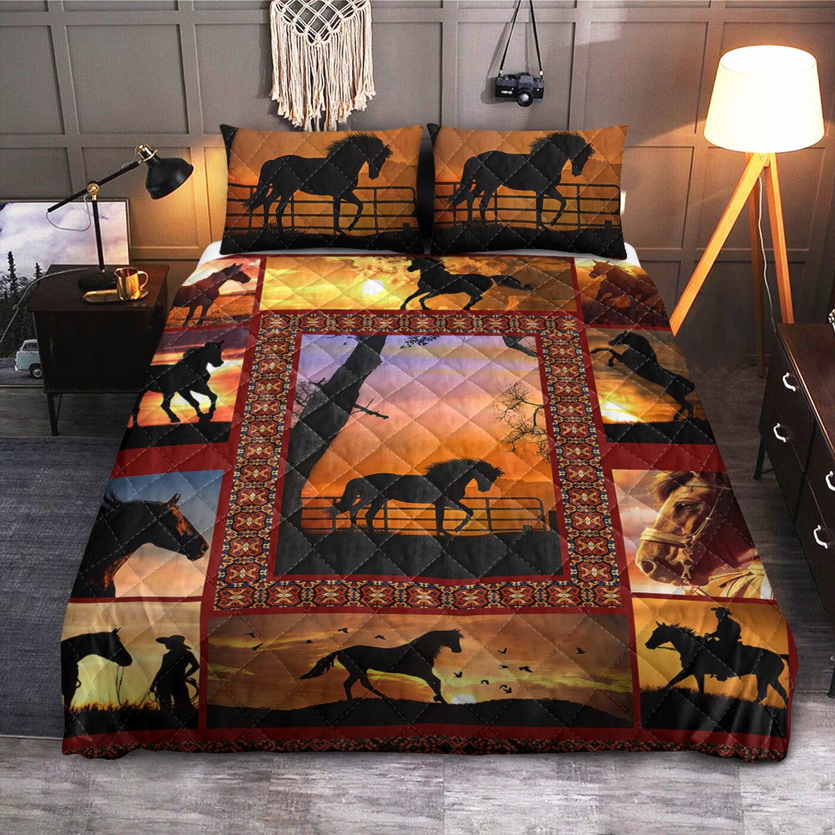 Horse Sunset  Quilt Bedding Set