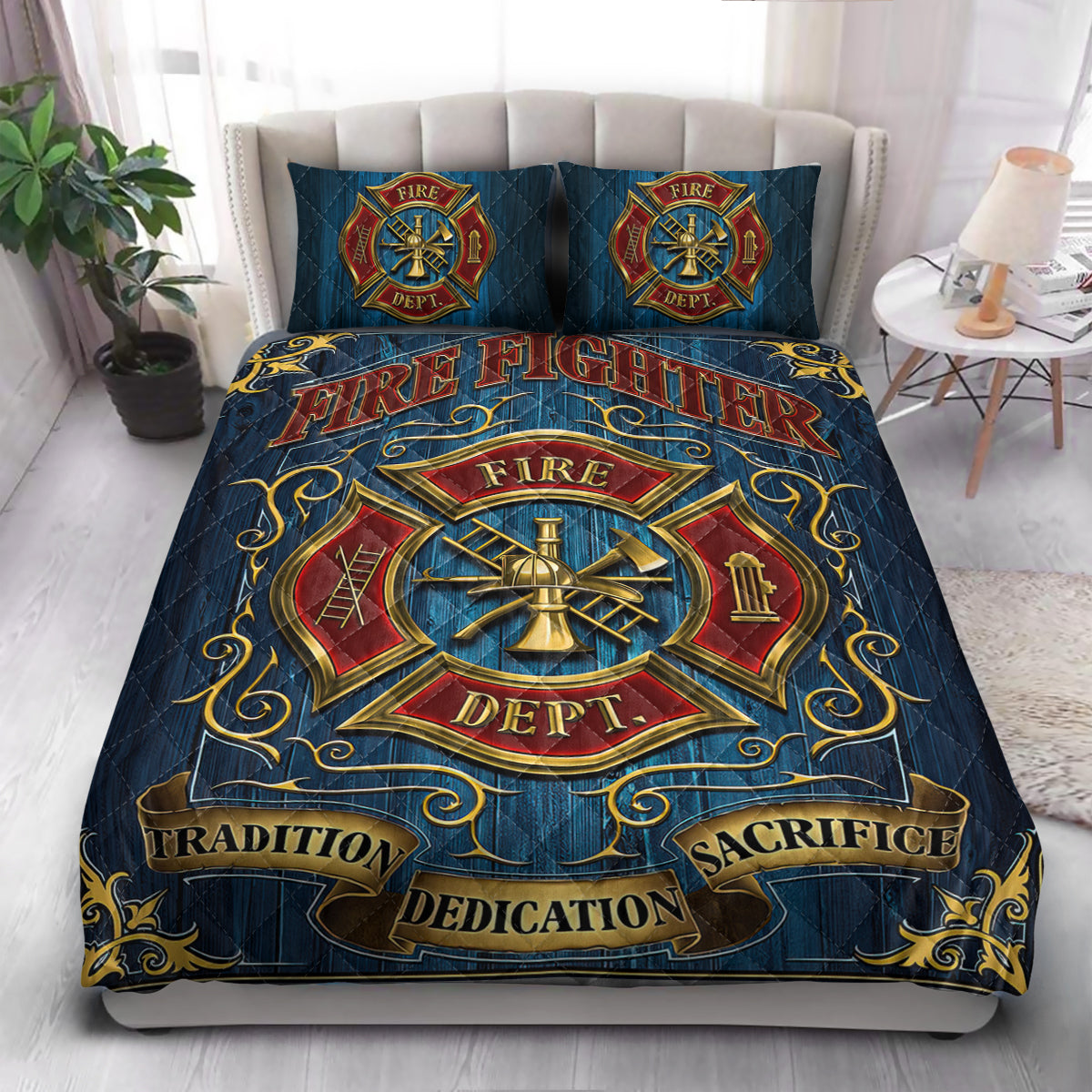 Firefighter Tradition Dedication Sacrifice  Quilt Bedding Set