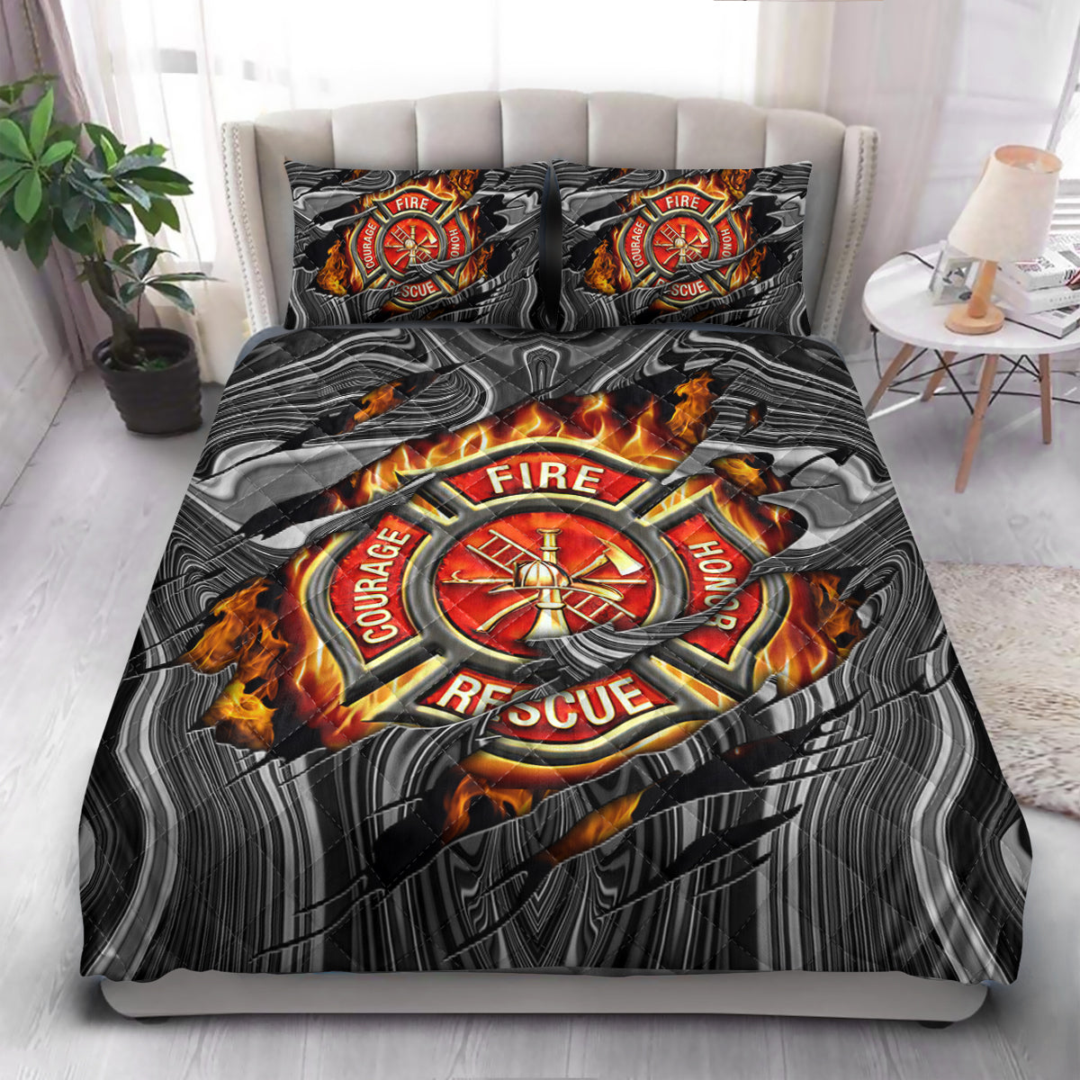 Firefighter Courage Fire Honor Rescue  Quilt Bedding Set