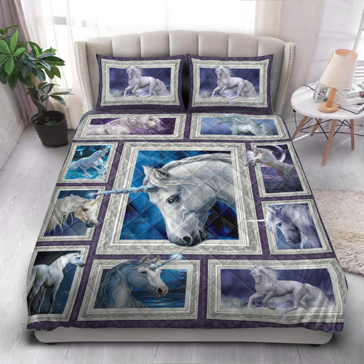 Unicorn Frame Art  Quilt Bedding Set