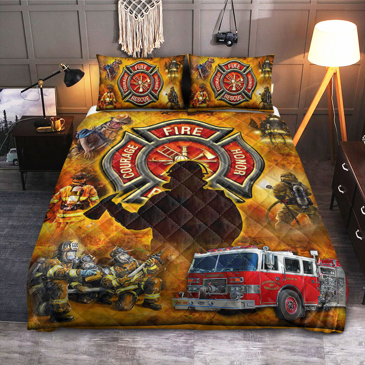 Firefighter First In Last Out  Quilt Bedding Set