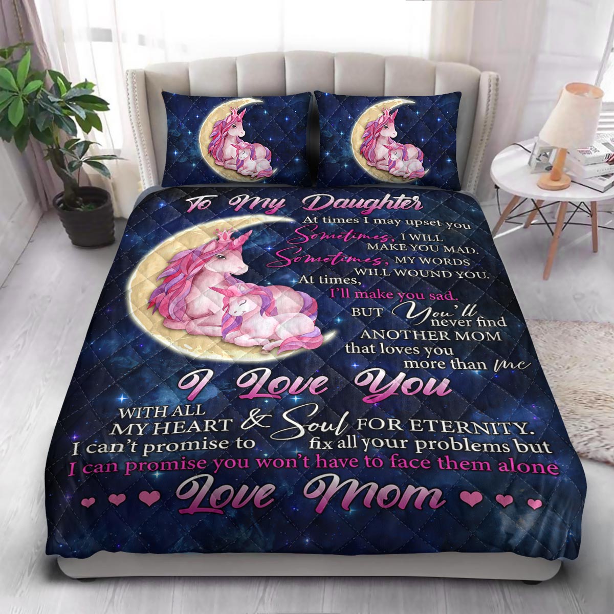 Unicorn For My Daughter I Love You  Quilt Bedding Set