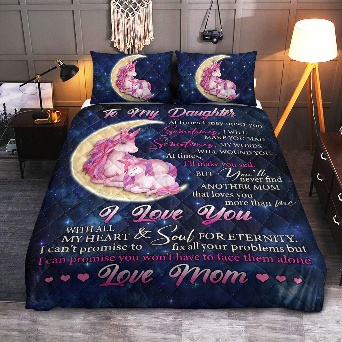 Unicorn For My Daughter I Love You  Quilt Bedding Set