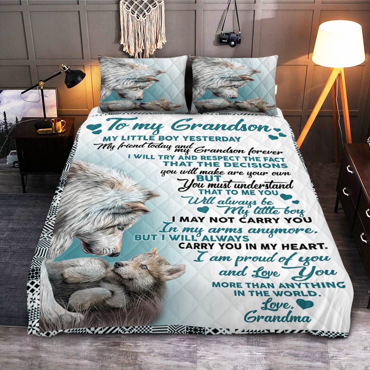 FGS To Grandson Wolf  Quilt Bedding Set
