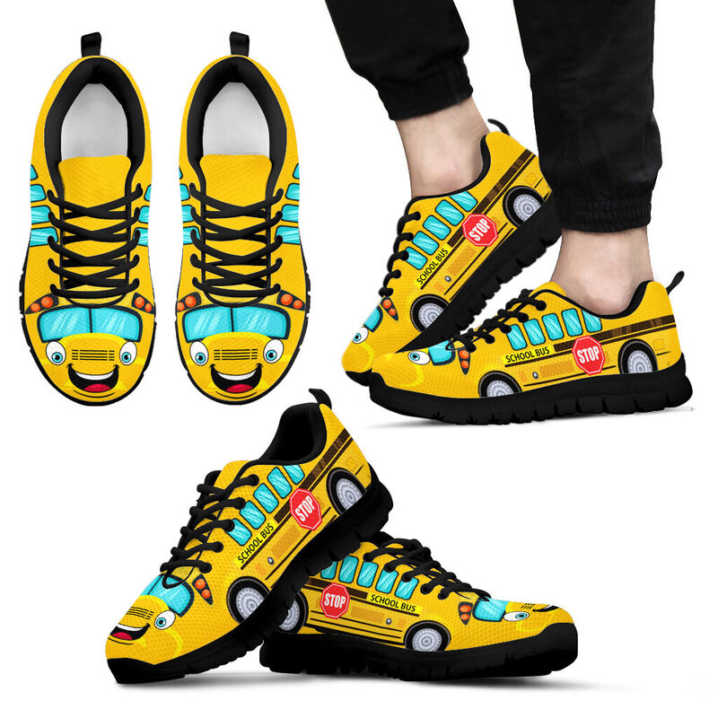 School Bus Cartoon Sneakers, Runni- Love Sneakers