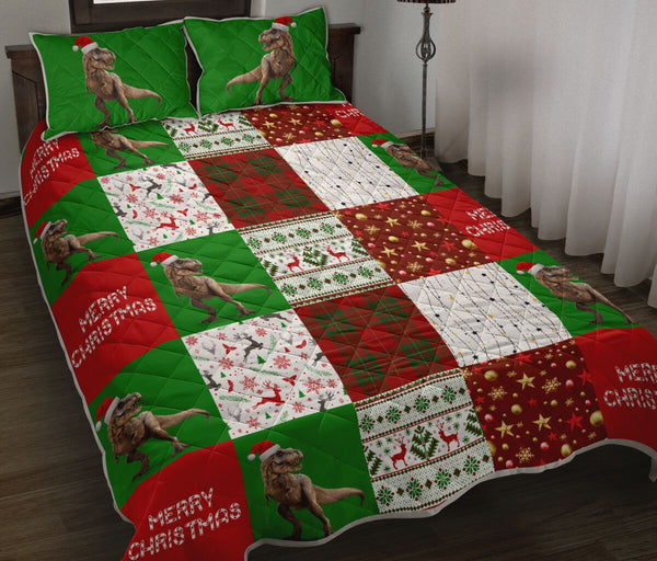 Dinosaurs Merry Christmas Pattern Style Quilt Bed Set - Love Quilt Bedding Set