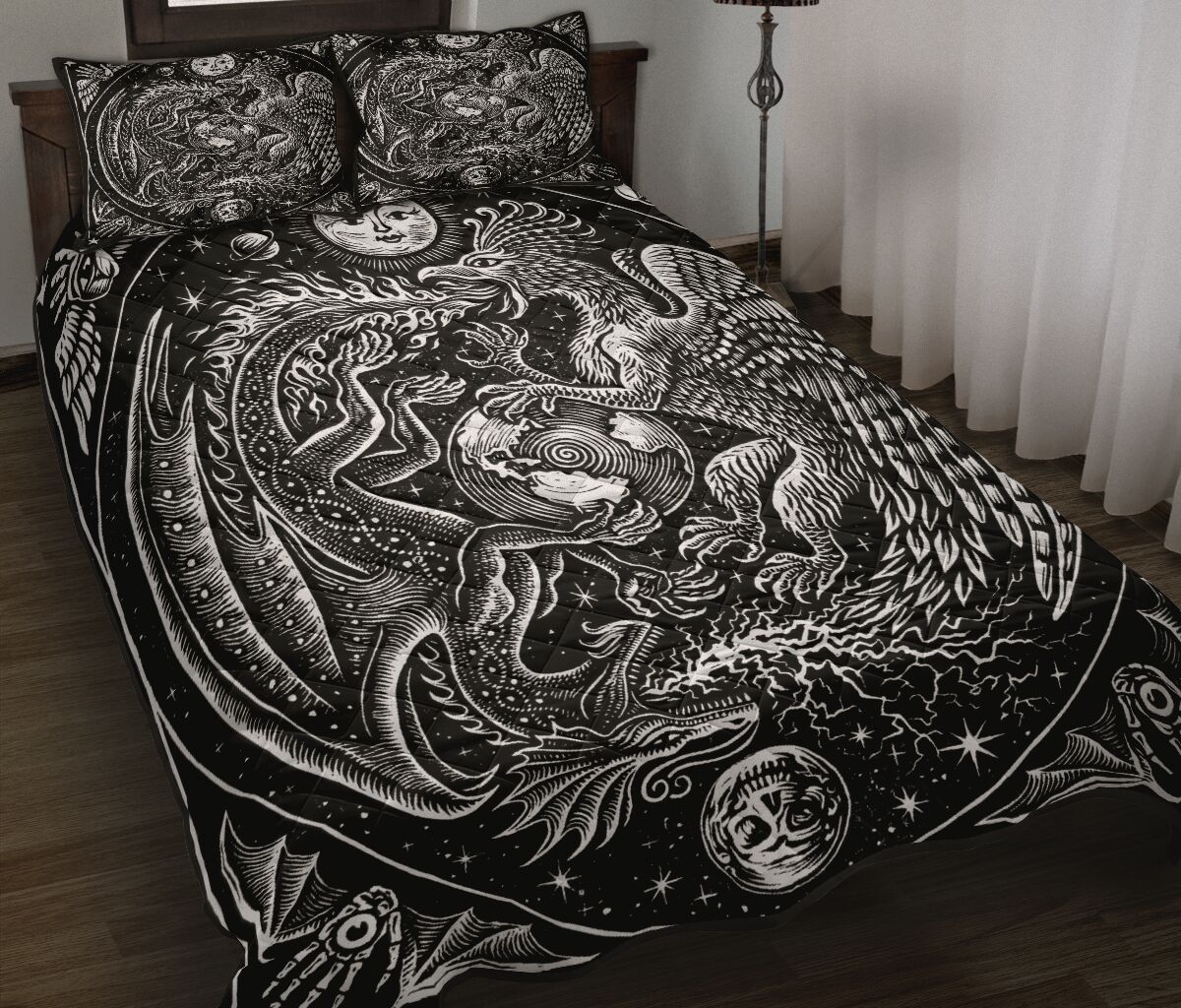 Dragon Andphoenix Drawn Art Style Quilt Bed Set - Love Quilt Bedding Set