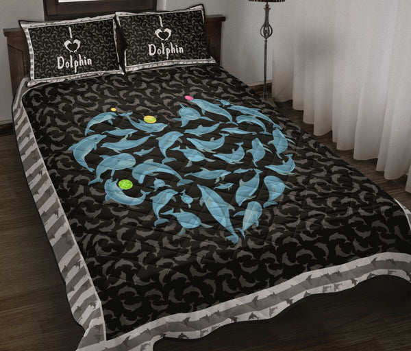 Dolphin Heart Cartoon Style Quilt Bed Set - Love Quilt Bedding Set