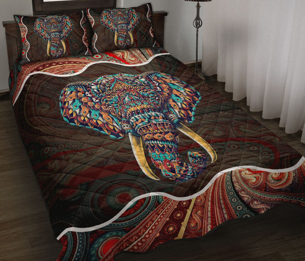 Elephant Mandala Celtic Color Quilt Bed Set - Love Quilt Bedding Set