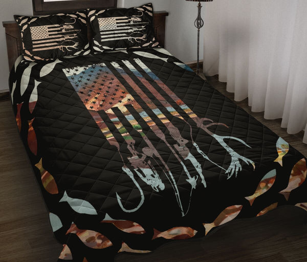 Fishing - Ameracan Flag - Quilt Bed Set 47 - Love Quilt Bedding Set