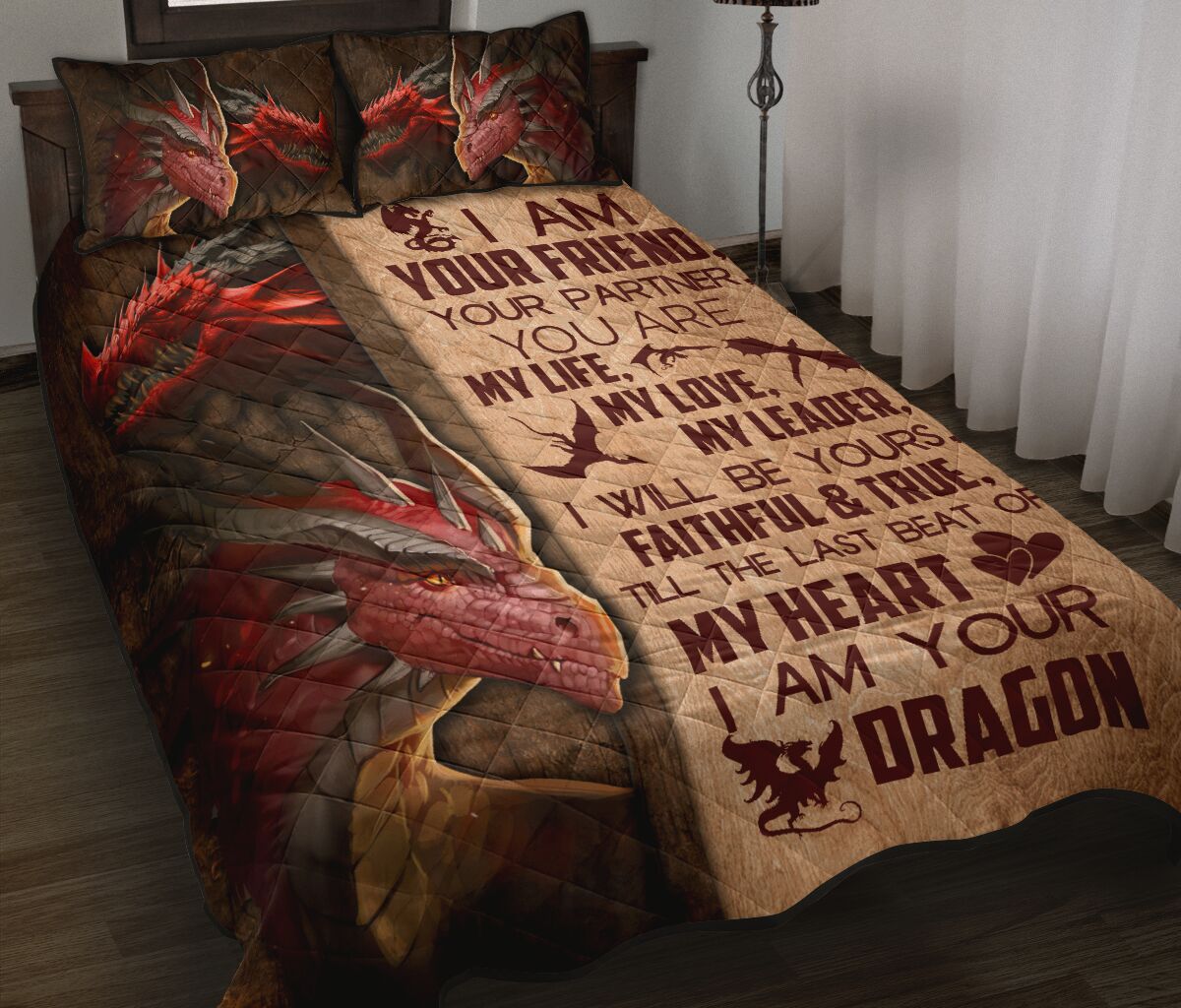 Dragon Quote Style Quilt Bed Set - Love Quilt Bedding Set